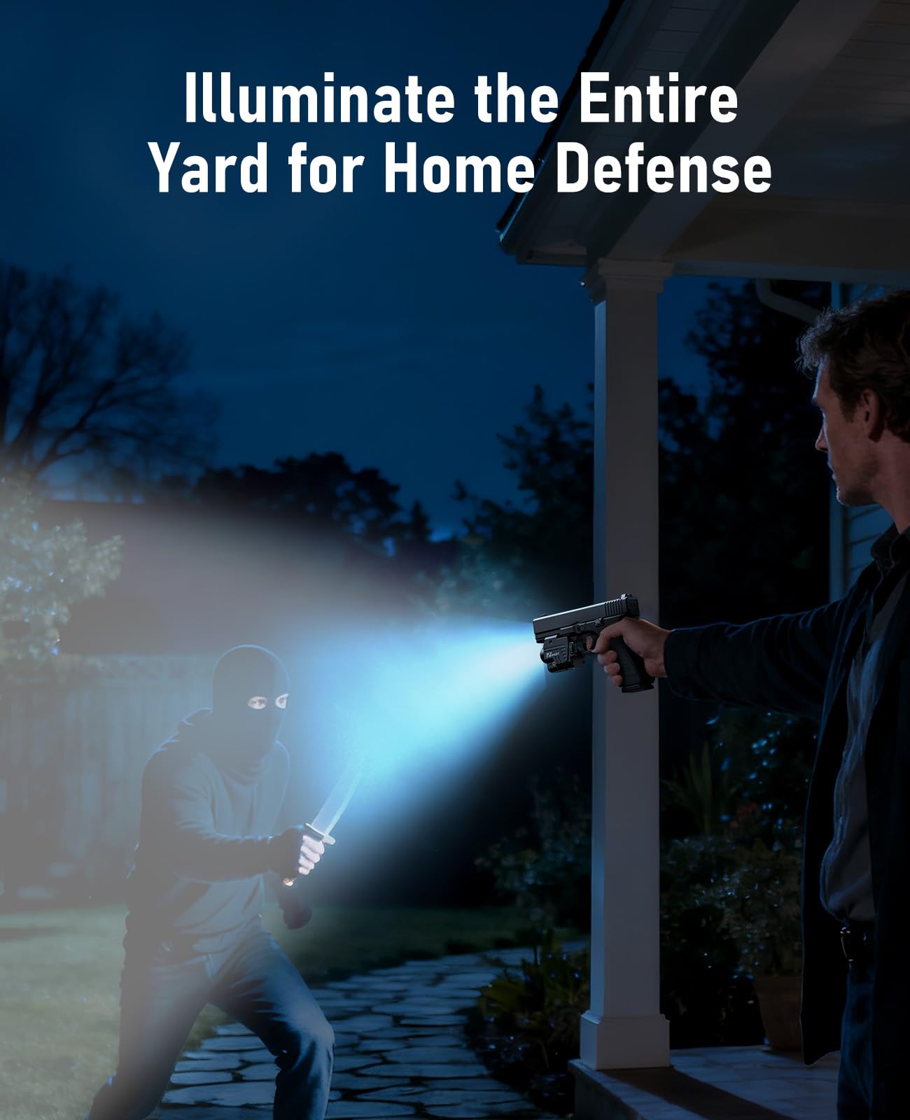 EZshoot 1000 Lumens Pistol Light Laser Combo - Rechargeable Gun Light with Slide Rail Compatible with Glock and Picatinny Rail, Pistol Flashlight with Blue Laser Beam for Home Defense,Range Training