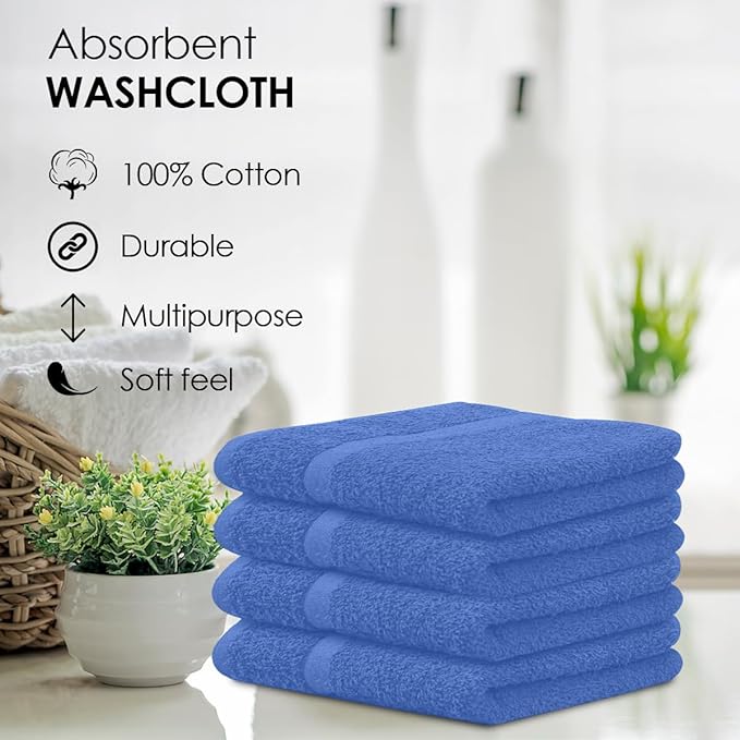 Avalon Towels Cotton Washcloths – Size 12x12 Inches, 100% Ring Spun Cotton