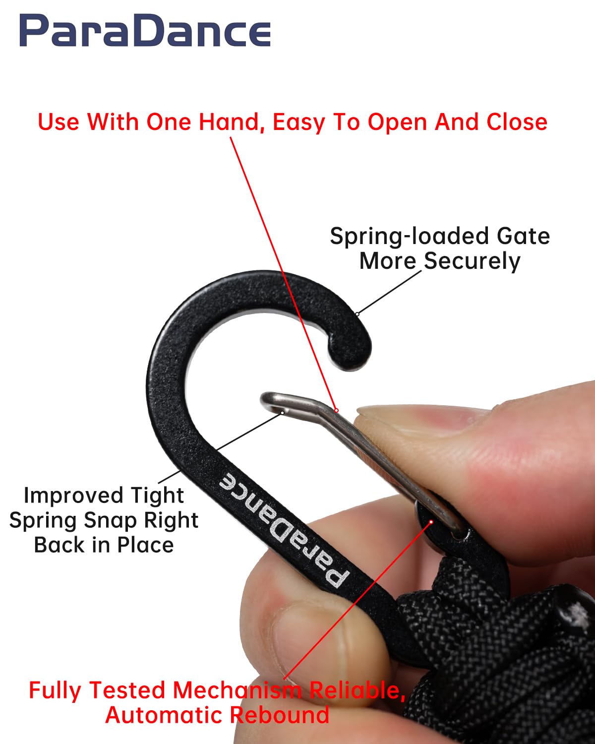 Paracord Keychain Carabiner with Cool USA Flag Men/Women, Military Braided Key Chain with Hook Clip Ring, Heavy Duty Key Lanyard for Car Keys/Backpack, Camping Hiking, 2-Pcs (2 * Black)