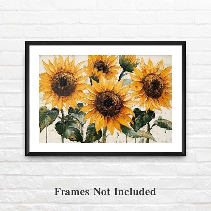 Yesad Sunflower Décor Vintage Flower Pictures Canvas Wall Art, Farmhouse Wall Art Rustic Wall Décor for Living Room Bedroom Kitchen Floral Print Poster (Unframed,18”x12”,Sunflower1)