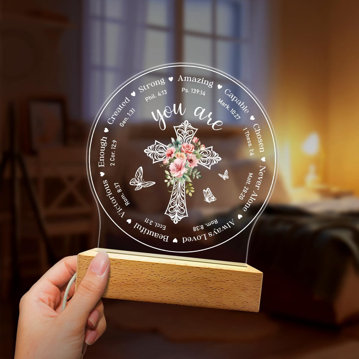 Christian Night Light - Bible Verses Acrylic Night Light for Women - Inspirational Religious Gift Decor for Birthday Christmas