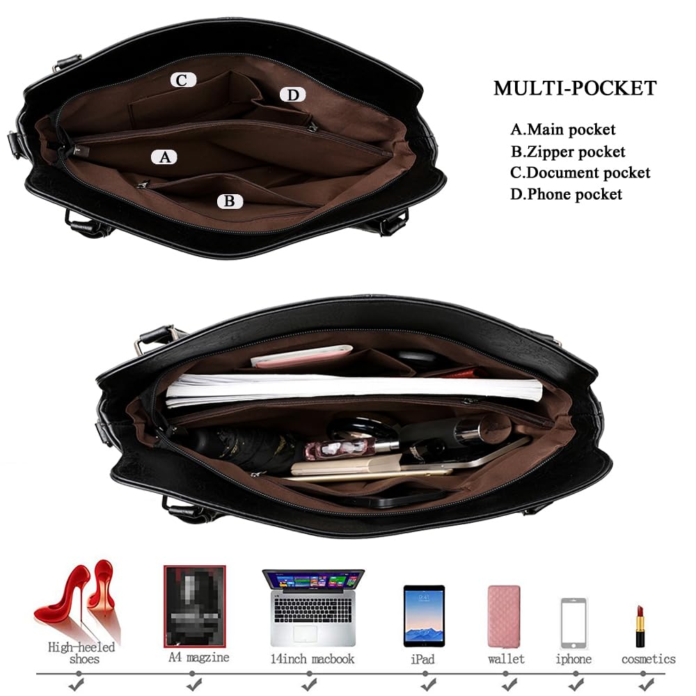 2E-youth Purses for Women Large Tote Women's Handbag Set Faux Leather Hobo Crossbody Bag 4pcs (1A-Black)