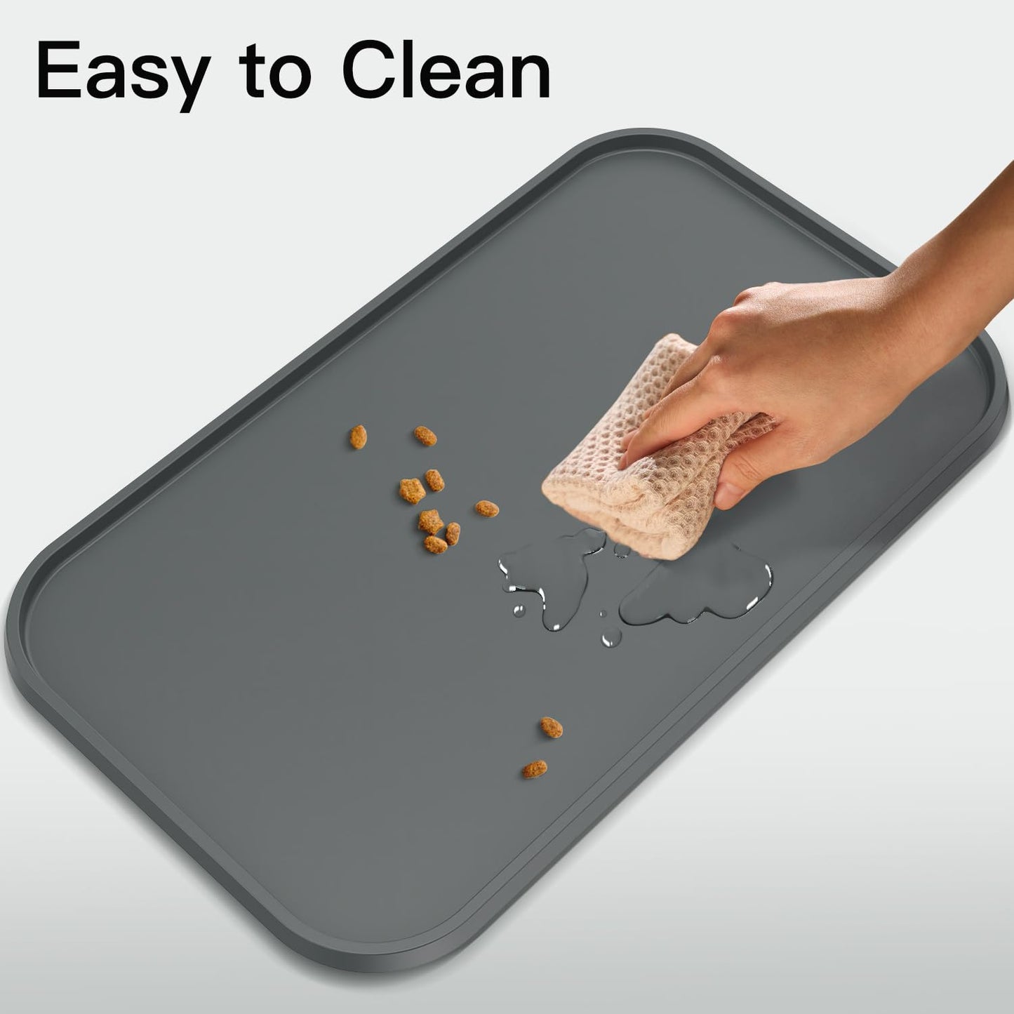 Feedoo Pet Feeding Mat [Warped Resistant Raised Edge], Water-Proof Silicone Placement for Food Water Bowls, Anti-Slip Base Protect Floor, BPA-Free&Dishwasher-Safe [23.5x13.5inch Large, Gray]