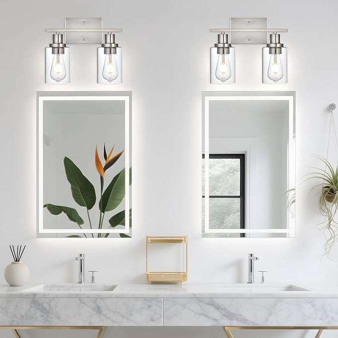 2-Light Bathroom Light Fixtures,Brushed Nickel Vanity Light, Bathroom Lighting Fixtures Over Mirror,Modern Wall Lamp,Wall Lights for Living Room, Bedroom,Hallway