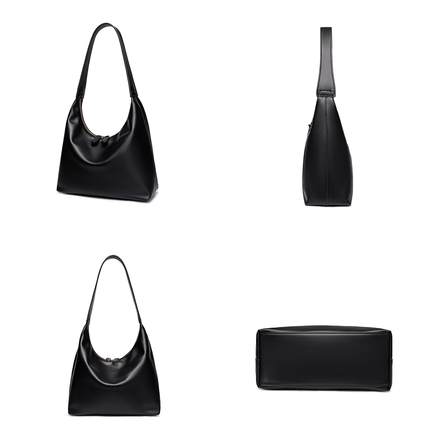 Small Shoulder Bag for Women Cute Hobo Purses Trendy Leather Tote Handbags Classic Black Underarm Purse with Double Zipper