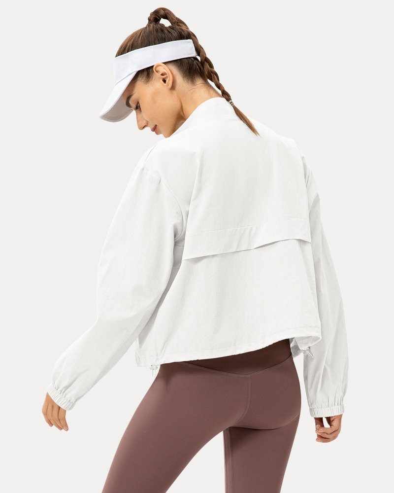 Locachy Women's Lightweight Zip Up Athletic Jacket Stand Collar Windproof Sun Protection Workout Outdoor Jacket White XS