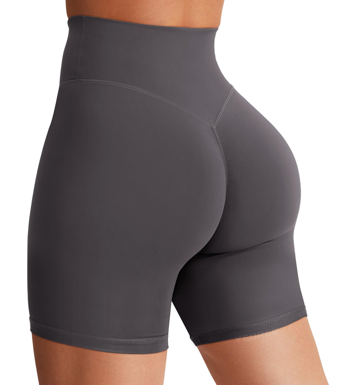 YEOREO Women's Biker Shorts 4.5" / 6" Workout Gym Shorts Craze High Waist Tummy Control Hidden Scrunch Running Yoga Dark Grey M