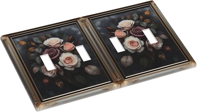 Decorative Art Light Switch Covers Elegant Rose Bouquet Art Quad Toggle 4 Gang Wall Plate Switch plate Electrical Faceplate for Home Decor