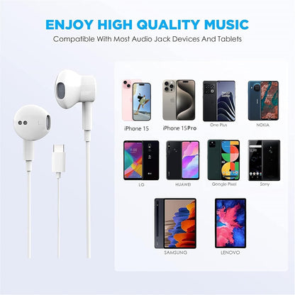 USB C Headphones for iPhone 17 16 15 Pro Max iPad Pro Type C Earbuds Wired Earphones with Mic & Remote Control Noise Cancelling for Pixel 8 7 6A 5 Galaxy S24 S23 S22 S21 S20