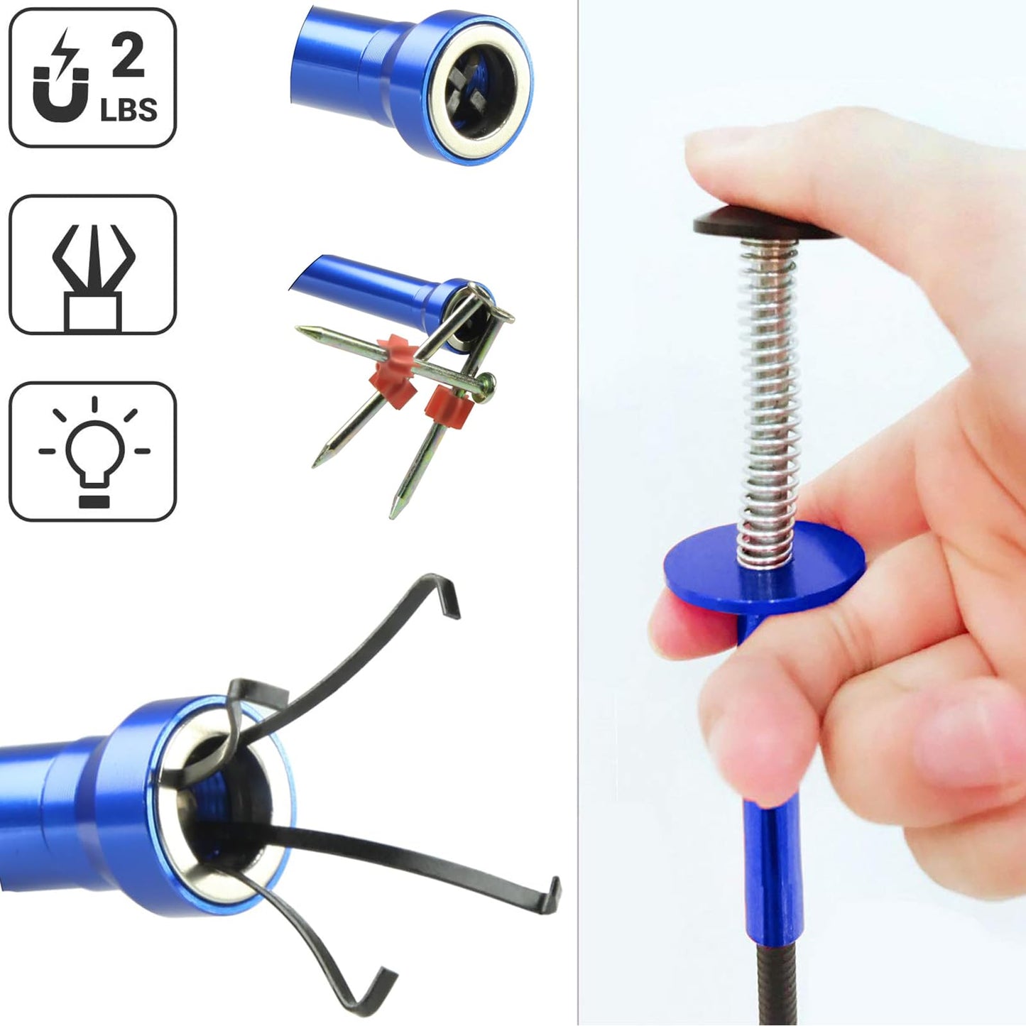 Magnetic Flexible Claw Grabber Pickup Tool with Bright LED Light, 28" Long Retractable 4-Finger Gripper & 5LB Strong Magnet Pick Up Stick, Drain Snake Reacher for Auto Mechanics, Plumbers & DIYers