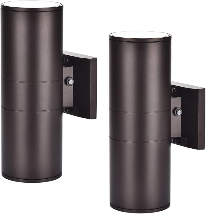 Dusk to Dawn Outdoor Lighting, Modern Up Down Porch Lights Outdoor Cylinder, Oil Bronze Waterproof Wall Sconce, E26 Base, Exterior Light Fixture Wall Mount, ETL, Pack of 2