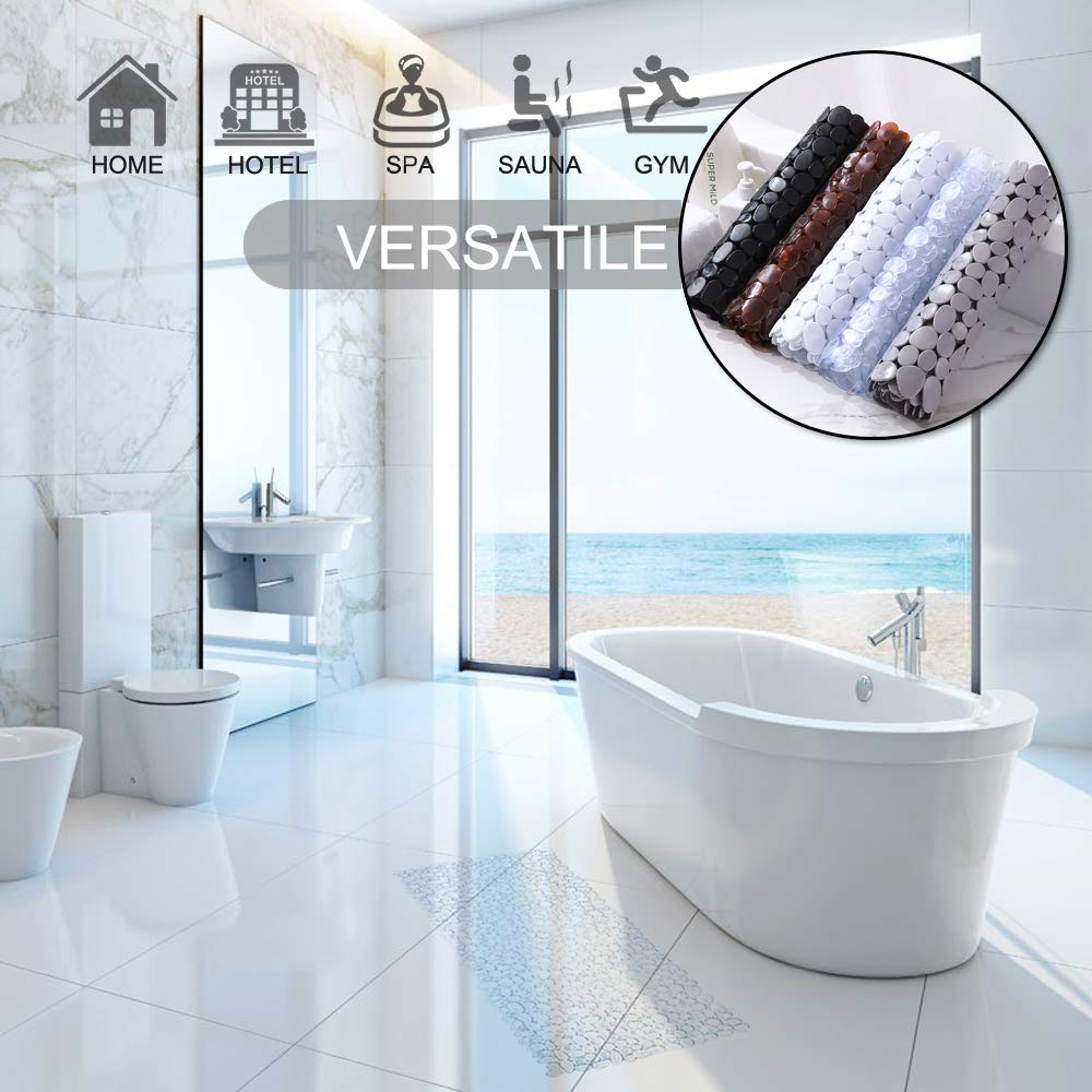 TEESHLY Bath Tub and Shower Mats, Non-Slip Pebble 35 x 16 Inches Machine Washable Bathtub Mat with Drain Holes, Suction Cups for Bathroom (Clear)
