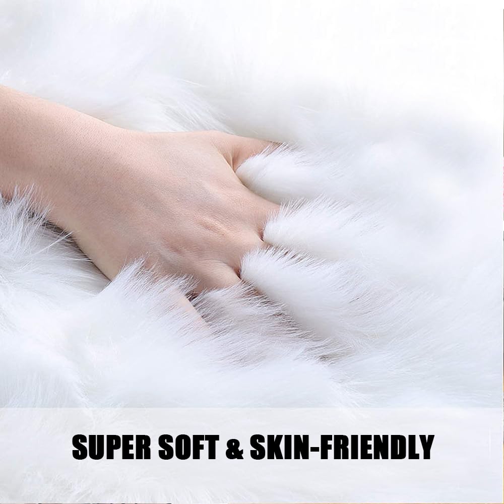 Faux Sheepskin Small Area Rugs Seat Pad 24x35In Cloud Carpets Wool Foot Mat (White)
