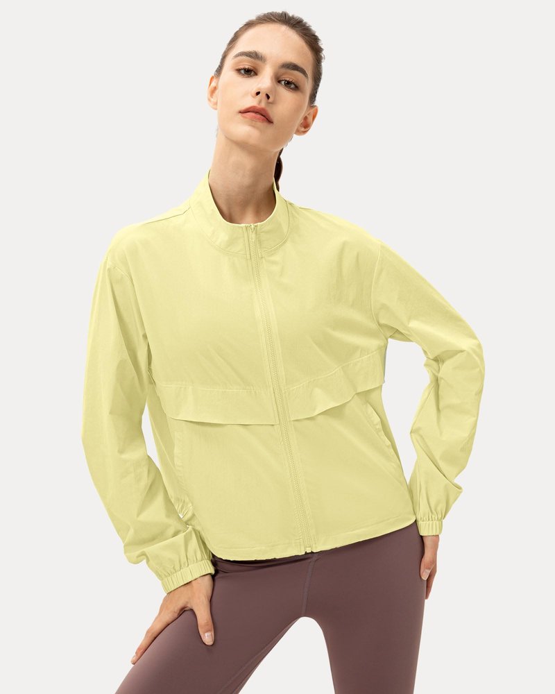 Locachy Women's Lightweight Zip Up Athletic Jacket Stand Collar Windproof Sun Protection Workout Outdoor Jacket Light Yellow XL