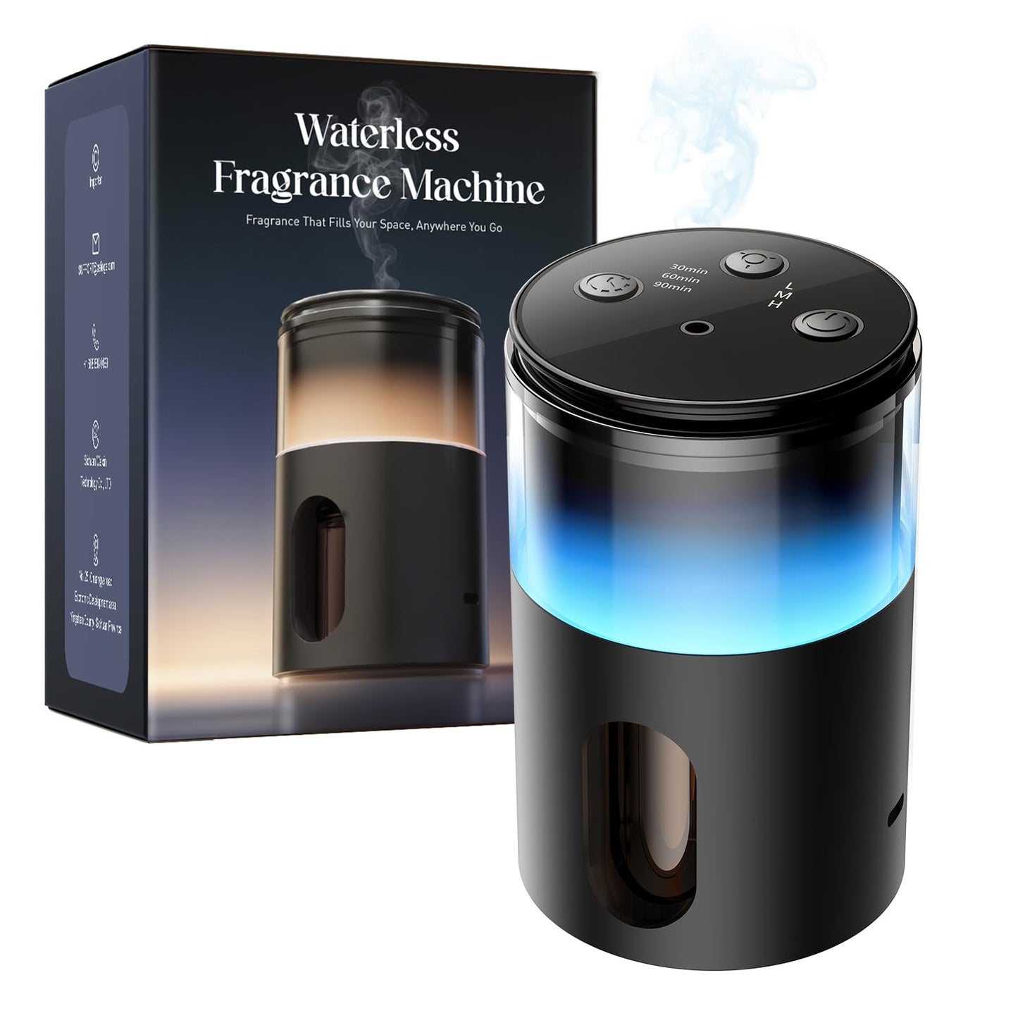 Pmsusoow Waterless Diffuser for Essential Oil: Mini Battery Scent Diffuser for Room&Home&Car with 9 Colors LED Light - Aroma Cool Mist Machine Charcoal Black