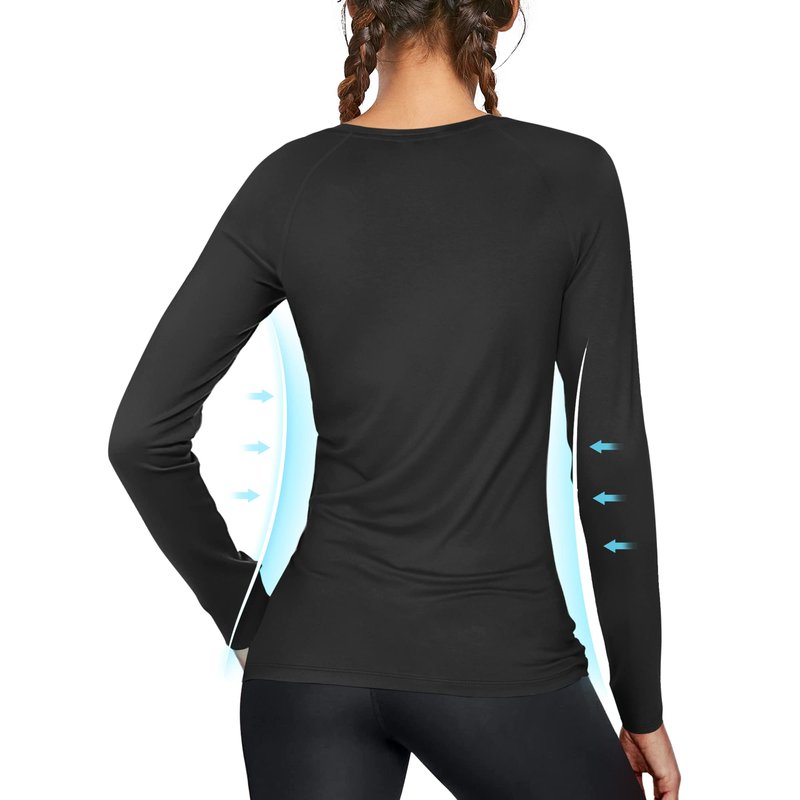 isnowood Swim Shirts for Women, UPF 50+ UV Sun Protection Long Sleeve Shirt, Lightweight Quick Dry Workout Hiking Running Rash Guard Top Black