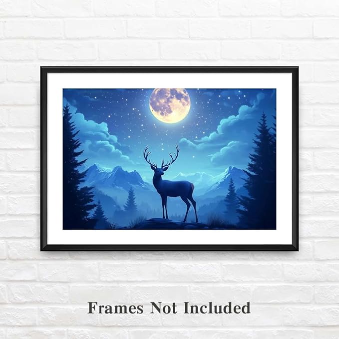 Yesad Deer Wall Art, Christmas Canvas Wall Art, Animal Picture Artwork Aesthetic Poster Prints Wall Décor for Farmhouse Living Room, Bedroom, Office (Unframed,30”x20”,Deer4)