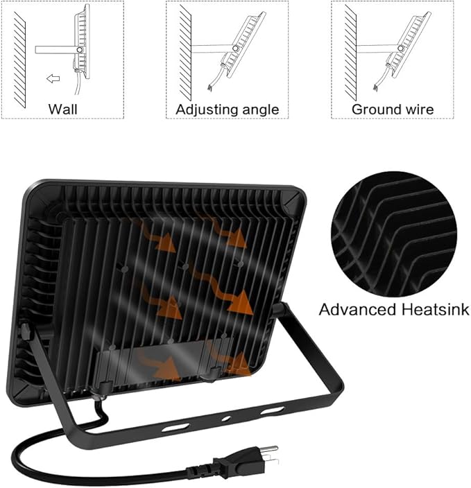 MORSEN 100W Flood Light Outdoor Plug in - 15000LM 5000K LED Flood Light, IP66 Waterproof, UL Listed Daylight Security Lights for Garden, Yard, Garage, Stadium, 2 Pack