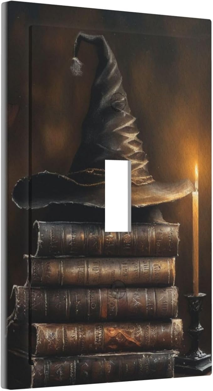 Decorative Art Light Switch Covers Wizard’s Hat & Spellbooks Single Toggle Wall Plate Decorative Switchcover Electrical Switchplate for Home Decor