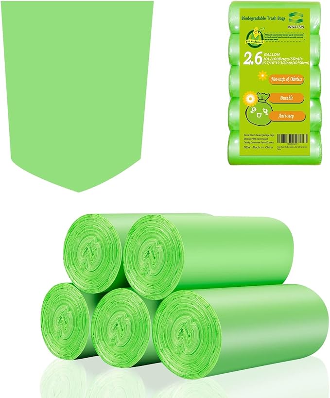 2-2.6 Gallon Trash Bags, Inwaysin Bathroom Garbage Bags, Biodegradable Small