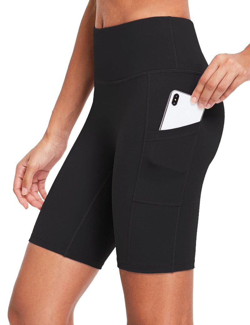 baleaf Biker Shorts Women Yoga Gym Workout Spandex Running Volleyball Tummy Control Compression with Pockets Soft 8" Black XL