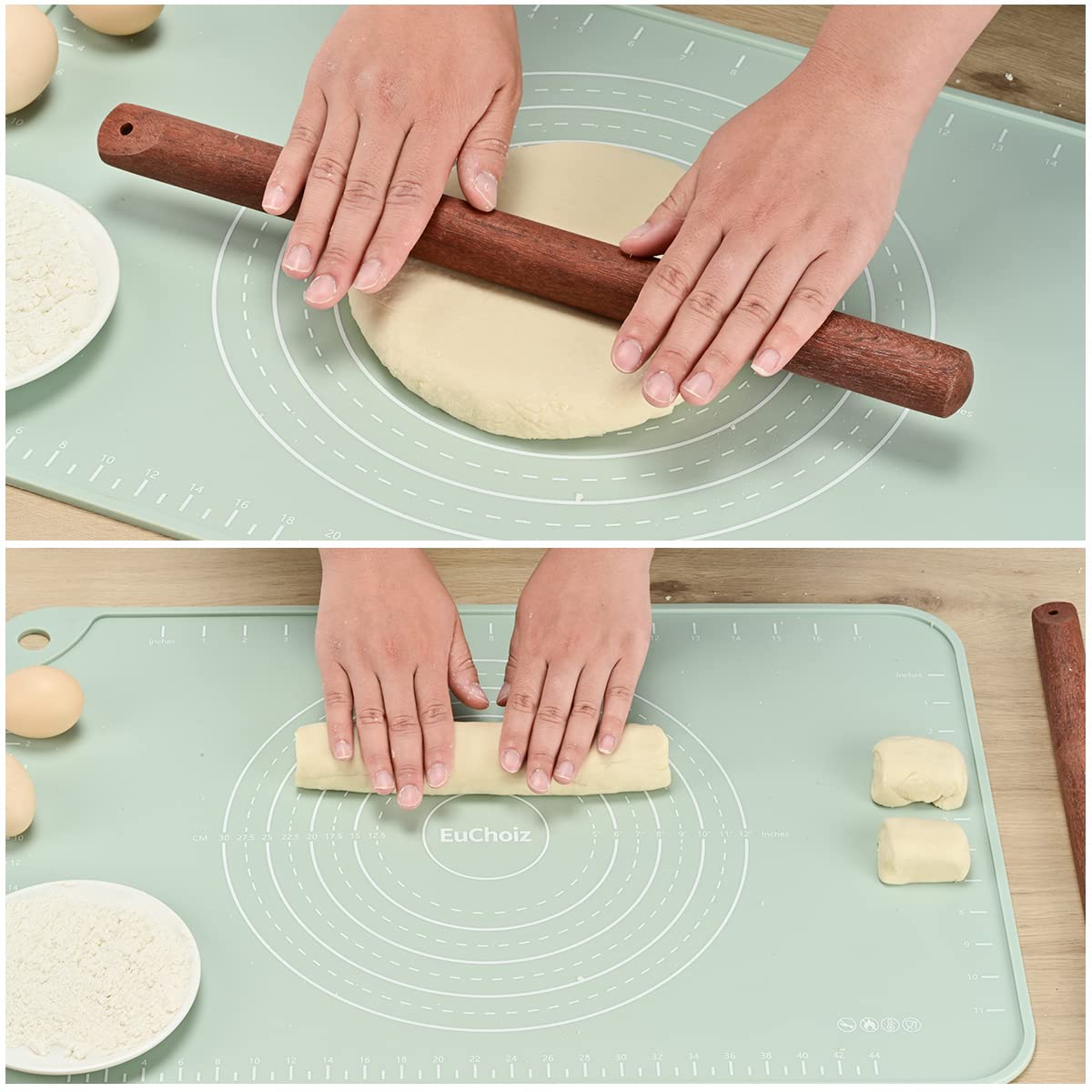 EuChoiz Silicone Pastry Mat 24"*16" Extra Thick Non Stick Baking Mat Food Grade Silicone Dough Rolling Bake Mat with Edge Heightening