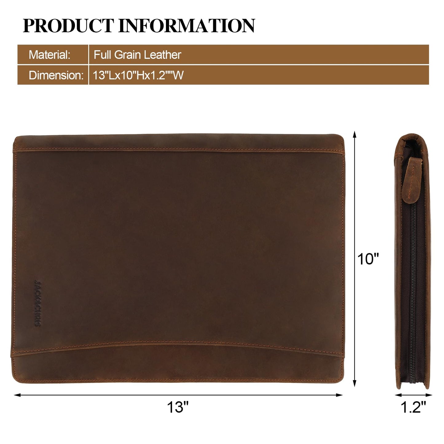 Jack&Chris Leather Portfolio with Zipper for Men Women, Leather Padfolio Organizer Business Resume Legal Pad Portfolio Notebook Binder for A4/Pad, JC007-8