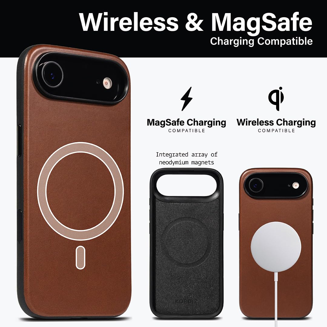 KORDIZ Impact Leather Case for iPhone 17 Air – Full-Grain Leather MagSafe Case with Camera Control Button – 360° Shockproof Bumper – Rugged Patina-Ready Protection – Slim Grip Cover (Dark Brown)