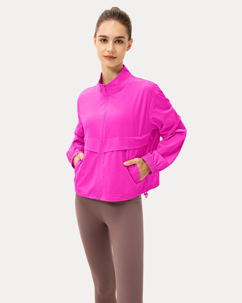 Locachy Women's Lightweight Zip Up Athletic Jacket Stand Collar Windproof Sun Protection Workout Outdoor Jacket Rose XS