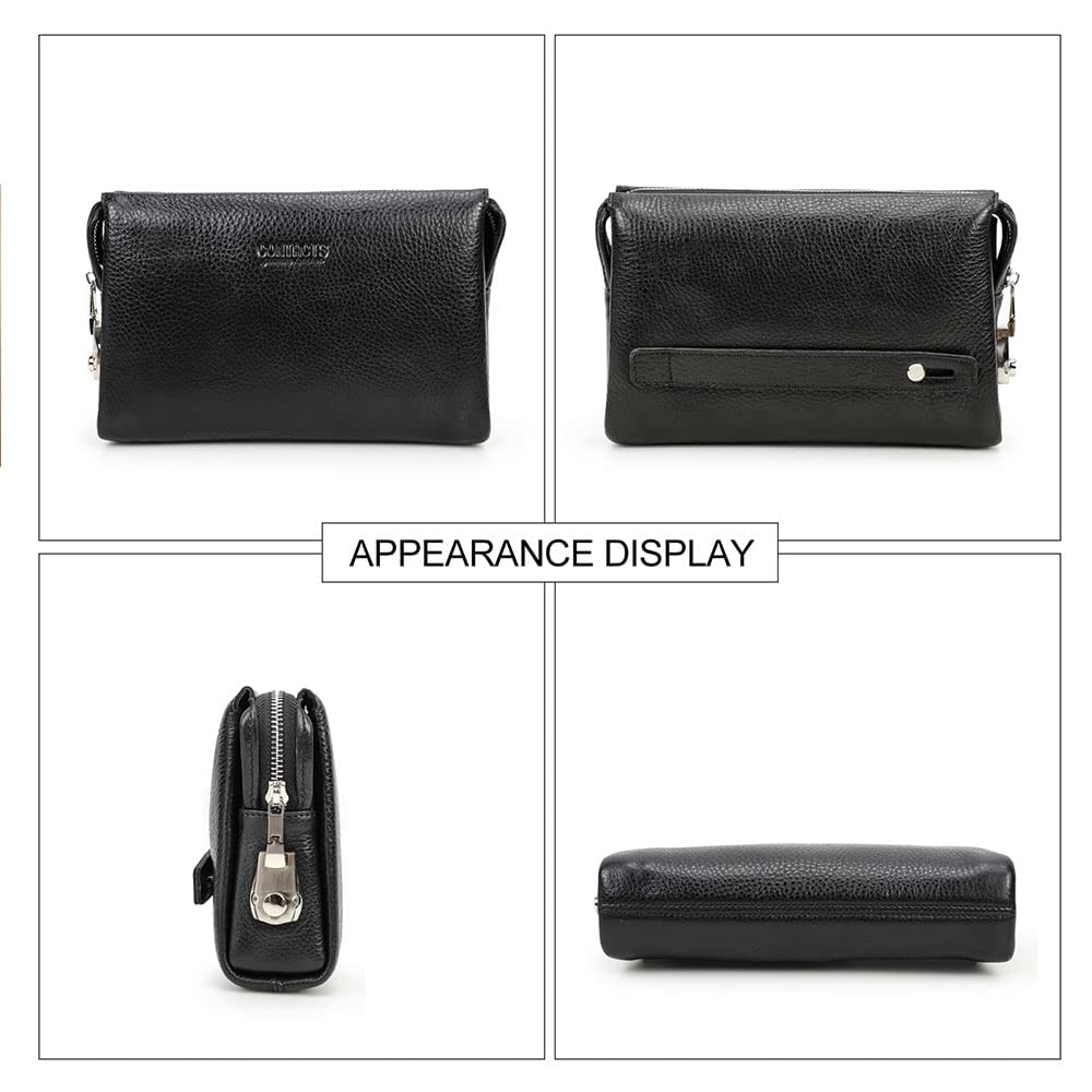 CONTACTS Clutch Purse Bag Leather for Men Anti Theft Wristlet Handbag Wallet Multiple Compartments Card Phone Holder Travel Bag
