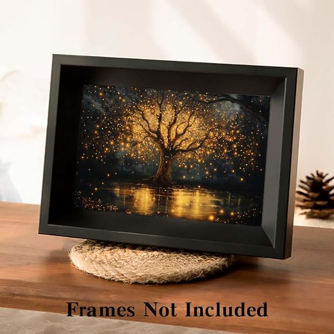 Yesad Tree of Life Canvas Wall Art, Spiritual Wall Art Fairy Lights Prints Landscape Painting Wall Décor for Living Room Bedroom Farmhouse Housewarming Gift (Unframed,30”x20”, Tree7)