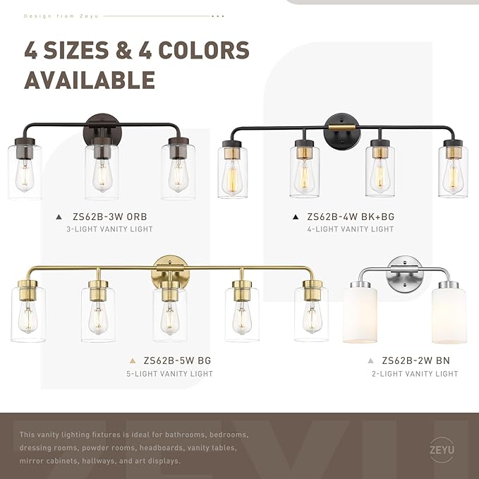 zeyu 2 Light Bathroom Vanity Light, Farmhouse Wall Sconce Lighting for Bathroom, Clear Glass Shade, Oil Rubbed Bronze Finish, ZS62B-2W ORB