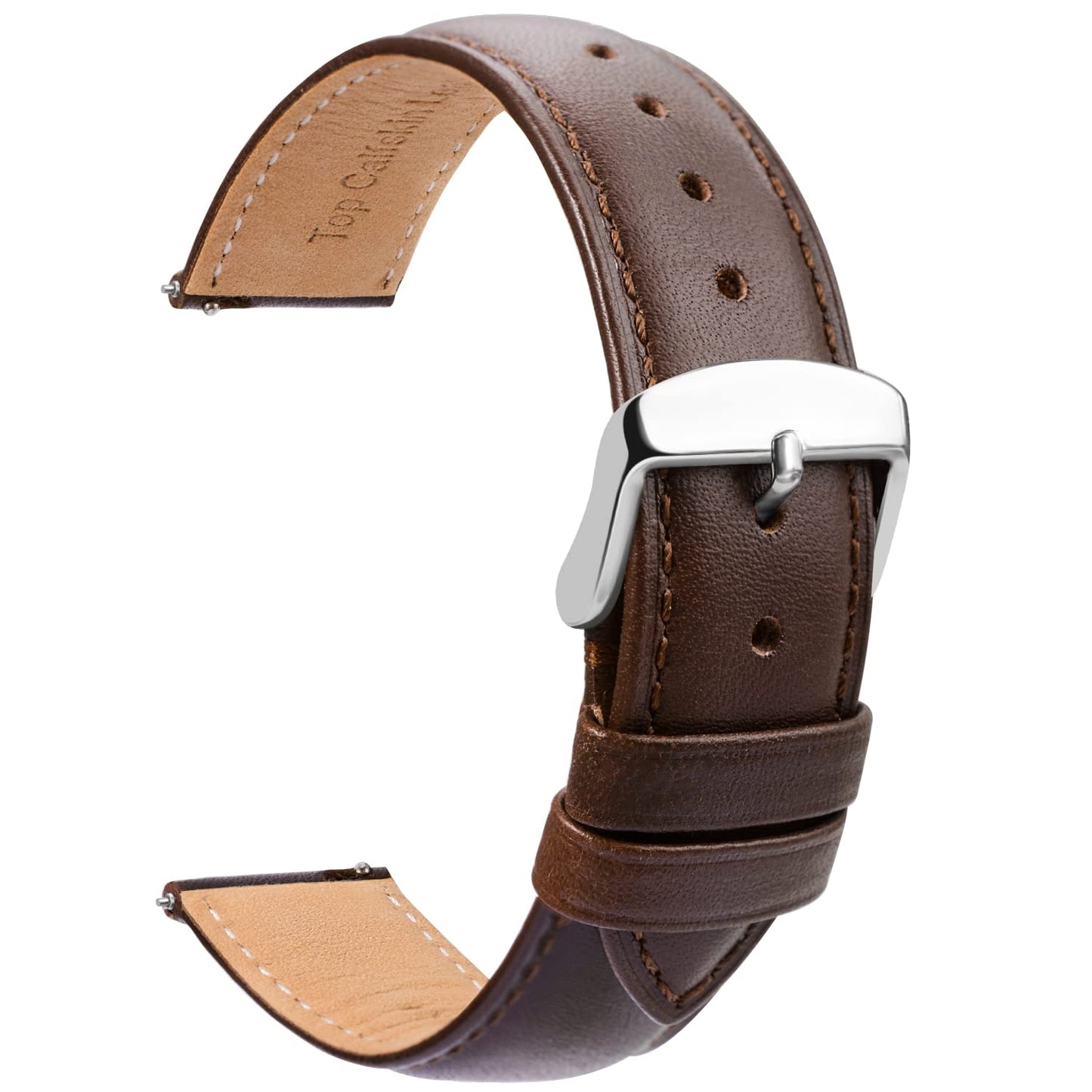 TStrap Leather Watch Band Men - Brown Quick Release Watch Strap for Women Replacement - Soft Smart Watch Bracelet with Clasp Buckle for ladies - 14mm 16mm 18mm 19mm 20mm 21mm 22mm 23mm 24mm