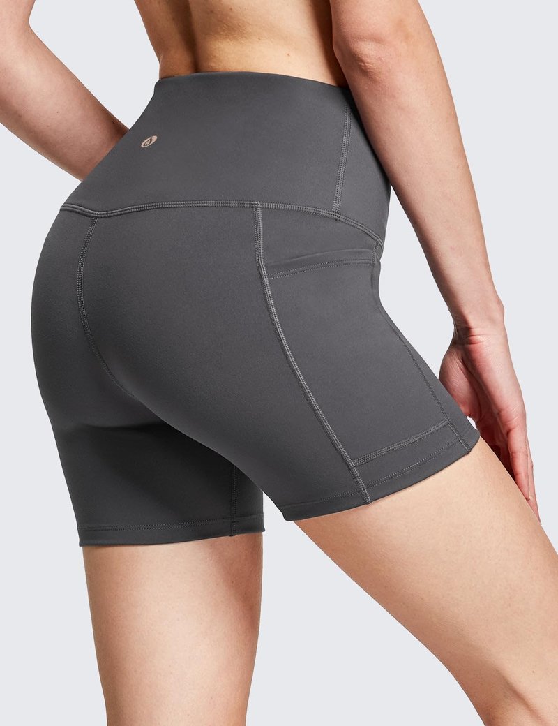 baleaf Biker Shorts Women Yoga Gym Workout Spandex Running Volleyball Tummy Control Compression with Pockets Soft 5" Gray S