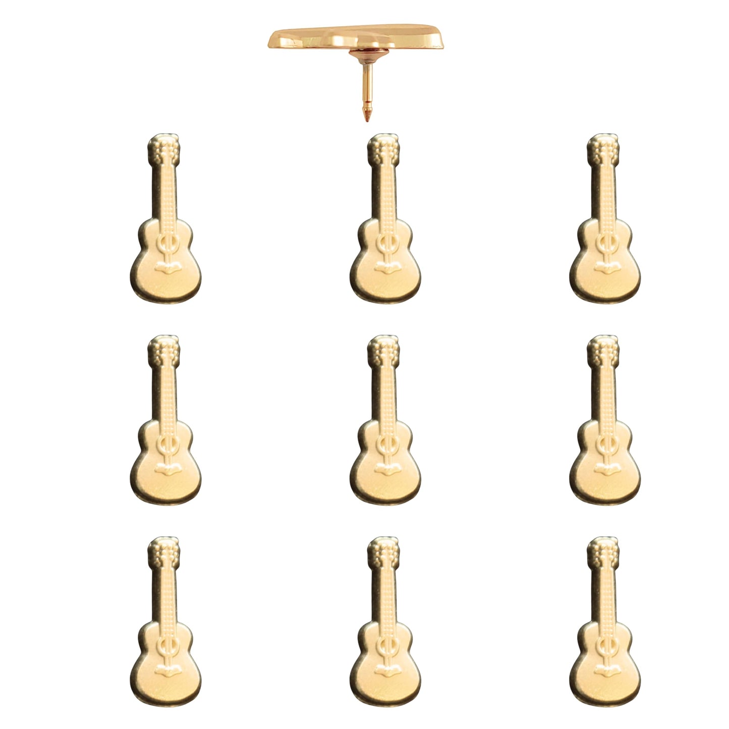 Guitar Push Pins - Gold Guitar Map Pins for Cork Boards, Maps, or Lapel Use - Designed in USA - Set of 10