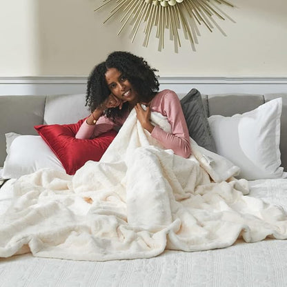 Krifey Oversized Faux Fur Blanket, Super Soft Cozy Blanket, Luxury Fluffy Throw Blanket Fuzzy Bed Throw, Plush for Women, Cream 60" x 80"