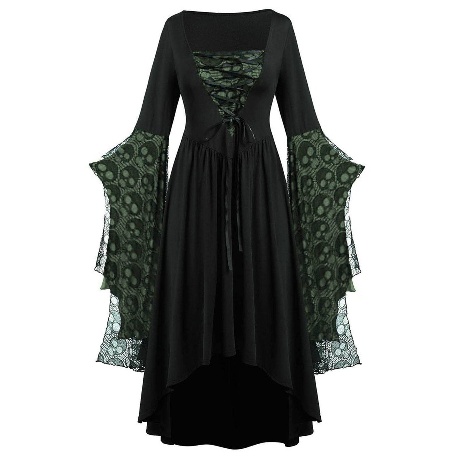 Rkwins Renaissance Dress for Women Gothic Vampire Dress Scary Print Maxi Dress Plus Size Witch Dress Medieval Corset Dress