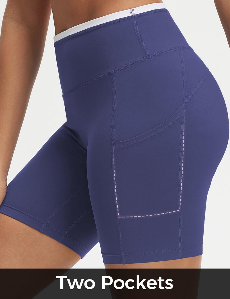 baleaf Biker Shorts for Women High Waist Tummy Control with Pockets Yoga Workout Gym Bike Shorts No Front Seam