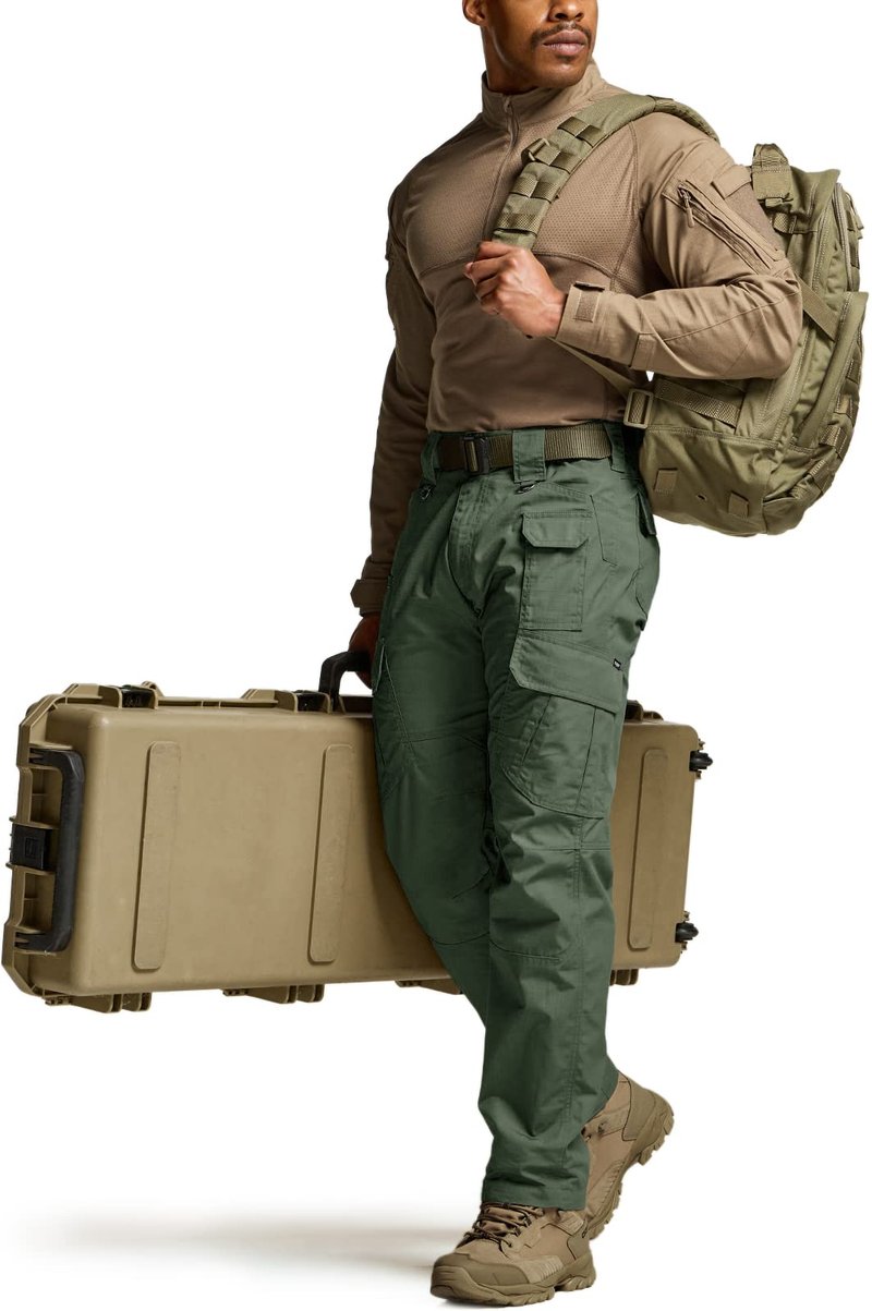 CQR Men's Tactical Pants, Water Resistant Ripstop Cargo Pants, Lightweight EDC Work Hiking Pants, Outdoor Apparel, Raider Mag Green Kelp, 34W x 30L