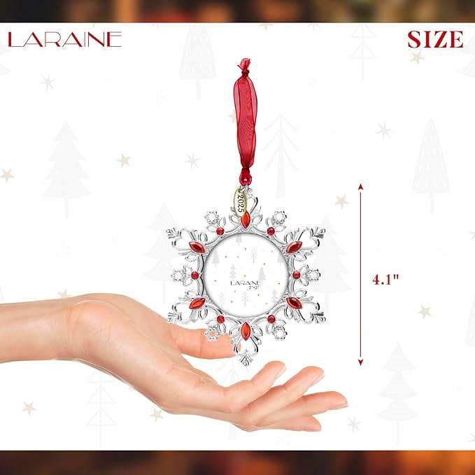 Laraine Christmas Tree Ornaments – Decorative Hanging 2025 Holiday Keepsake Gift Snowflake Pendant with 2” Photo Frame Insert for Picture of Pet (Snowflake Ruby (2025))