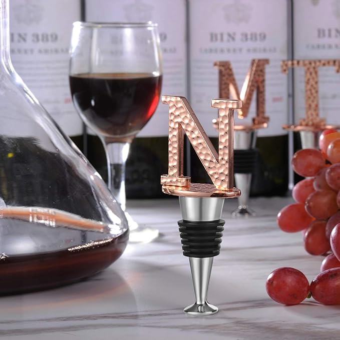 Miicol Wine Stopper, Prosecco Topper, Personalised Champagne Stopper, Rose Gold Wine Bottle Accessories, Wine Lovers Gift, Monogram Gift, Letter N