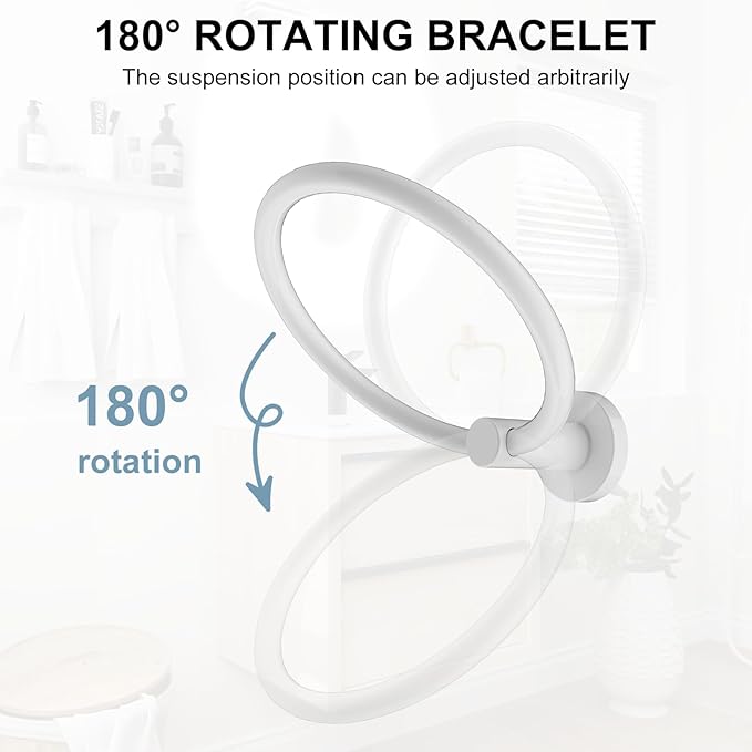 SetSail Towel Holder for Bathroom Wall White Towel Ring Stainless Steel Hand