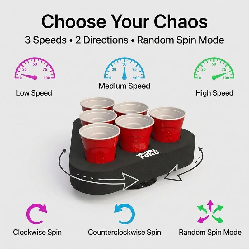 Whirl Pong – The Spinning Cup Pong Game | Rechargeable Rotating Party Game Set | Ultimate College Party, Tailgate & Family Game | Cup Pong Reinvented