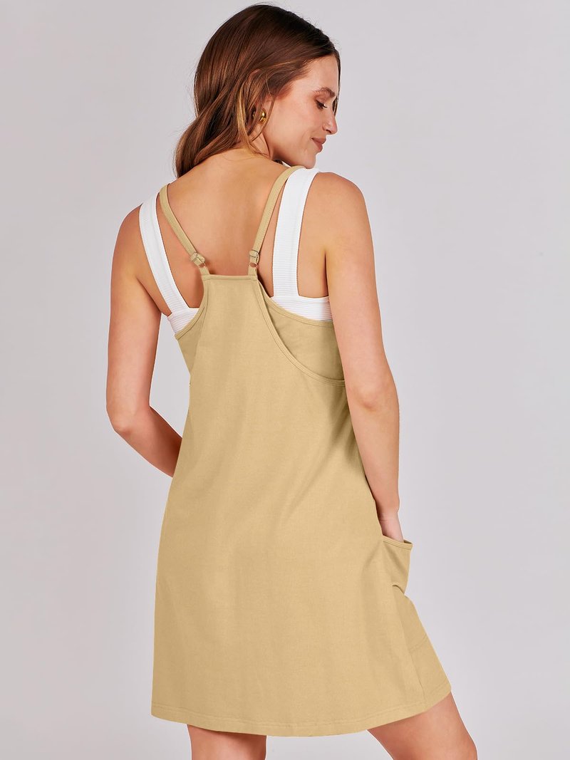 ANRABESS Women Athletic Dress Summer Tennis Workout Active Sports Mini Romper Dress Built in Shorts Travel Vacation Clothes Light Yellow Small