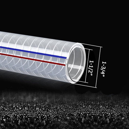 JoyTube 1-1/2"ID x 1-3/4"OD Steel Wire Suction Vinyl PVC Flexible Tubing, High Pressure Heavy Duty UV Chemical Resistant Clear Thick Suction Tube Hose, 6.6 FT