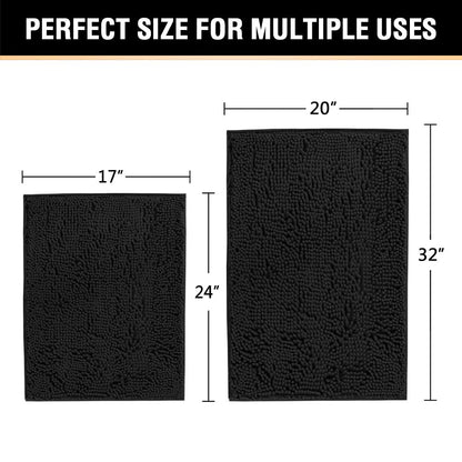 H.VERSAILTEX Black Bathroom Rug Set 2 Piece, Bath Mats for Bathroom Floor, Super Thick Soft Shaggy Chenille Bath Mats Machine Washable, Dry Fast Water Absorbent Bath Mats(20" x 32"/17" x 24")