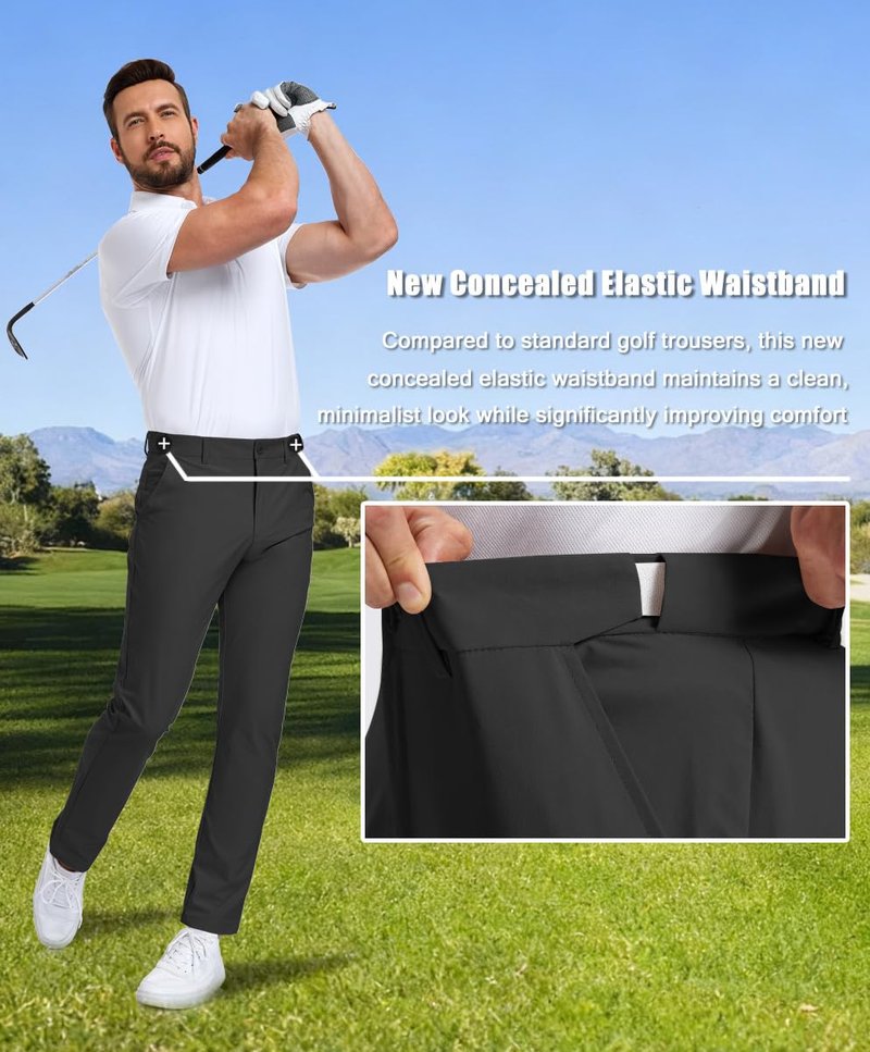 SPOSULEI Golf Pants for Mens Slacks Dress Quick Dry Lightweight Work Casual Comfort Relaxed fit Anti-Slip Trousers with Pockets Black 34Wx30L