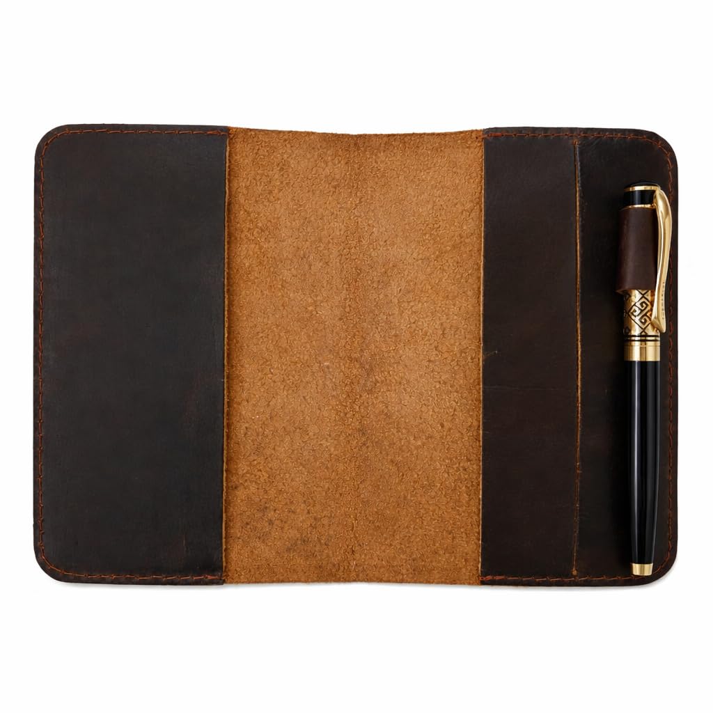 PavinCrafter Handmade Leather A6 Notebook Cover Compatible for Leuchtturm 3.6 x 5.9 in, Refillable Travel Journal Case for Men & Women, Compatible with Moleskine Hobonichi Pocket Planner (Dark Brown)