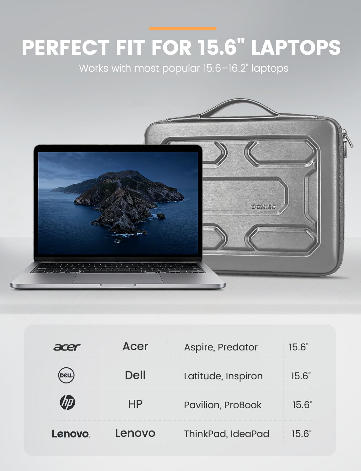 DOMISO 15.6 inch Laptop Sleeve with Handle Shockproof Waterproof EVA Protective Case for 15.6" Yoga 720 IdeaPad 310 320 ThinkPad T570/Legion 5 Gen 6/HP Envy 15/15.6" Notebooks, Silver