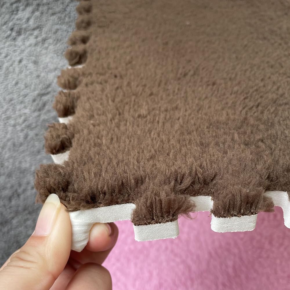 ZuTKekon 12-Pieces Square Interlocking Shaggy Soft EVA Foam Puzzle Play Mats Fuzzy Carpet Fluffy Area Rugs Set Tiles Plush Play Mat for Home Bedroom Playroom (Black + red,12 * 12inches)
